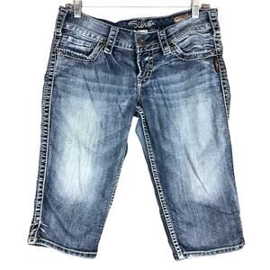 Silver Womens Jeans Blue Denim Mckenzie Crop Above The Knee Stretch W28